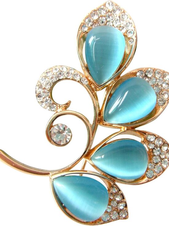 Other - 18k Gold Plated Opal Leaves Crystal Branches Brooch Pins